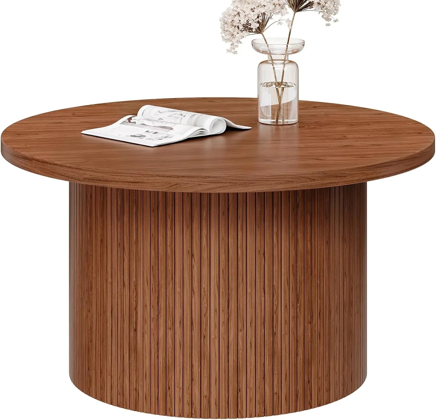 Table basse ronde de 31,5 pouces, table basse enroulable de salon, table basse en bois moderne du milieu du siècle