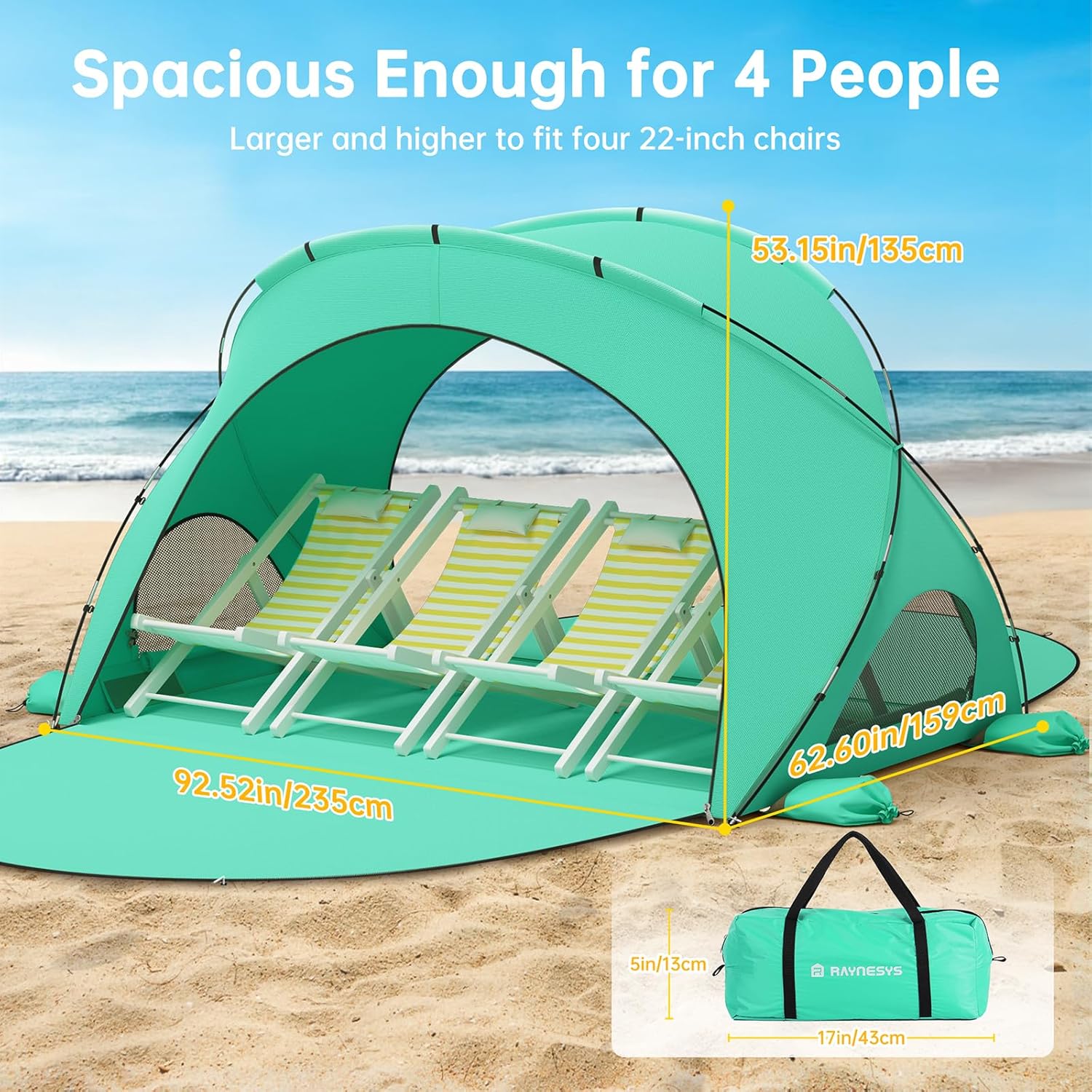 Parasol de plage, tente pare-soleil de plage avec protection UV UPF50+