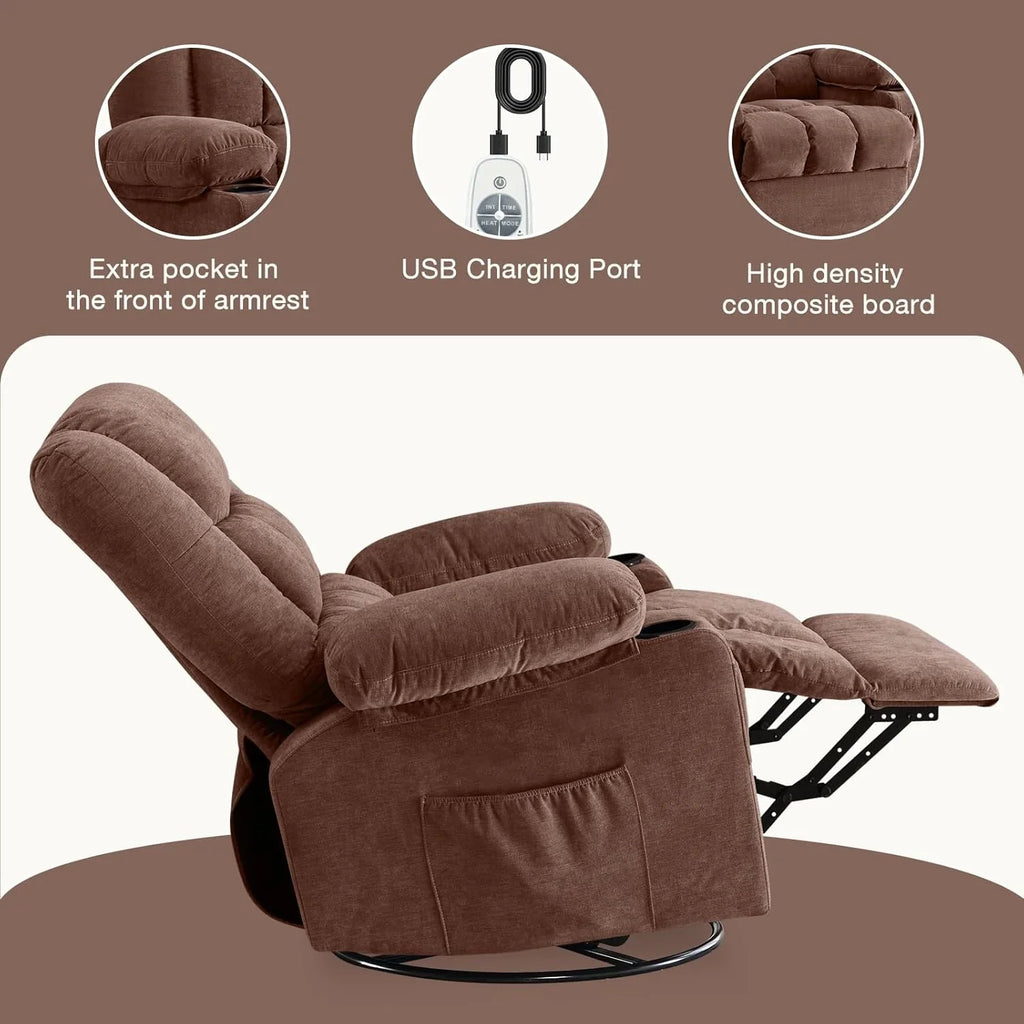 Fauteuil de massage rotatif à bascule avec fonctions de massage par vibration et de mesure des calories