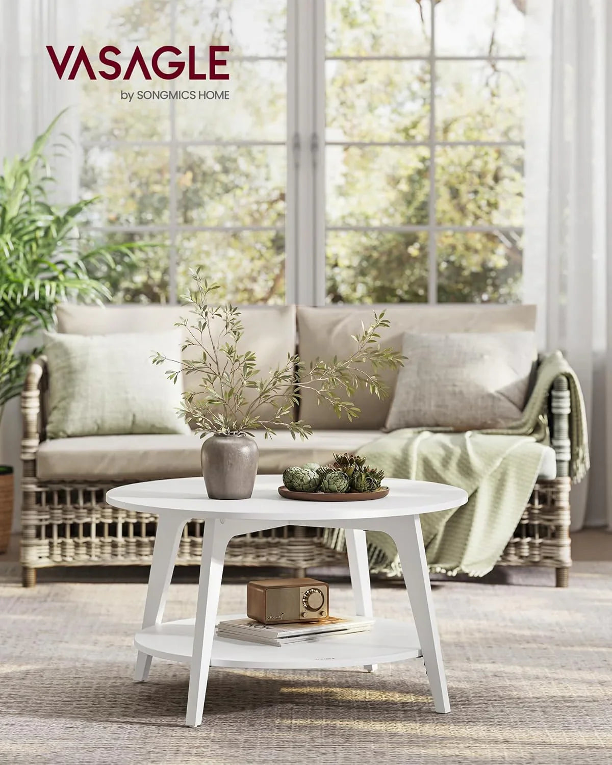 Table basse ronde VASAGLE, table basse double couche avec rangement