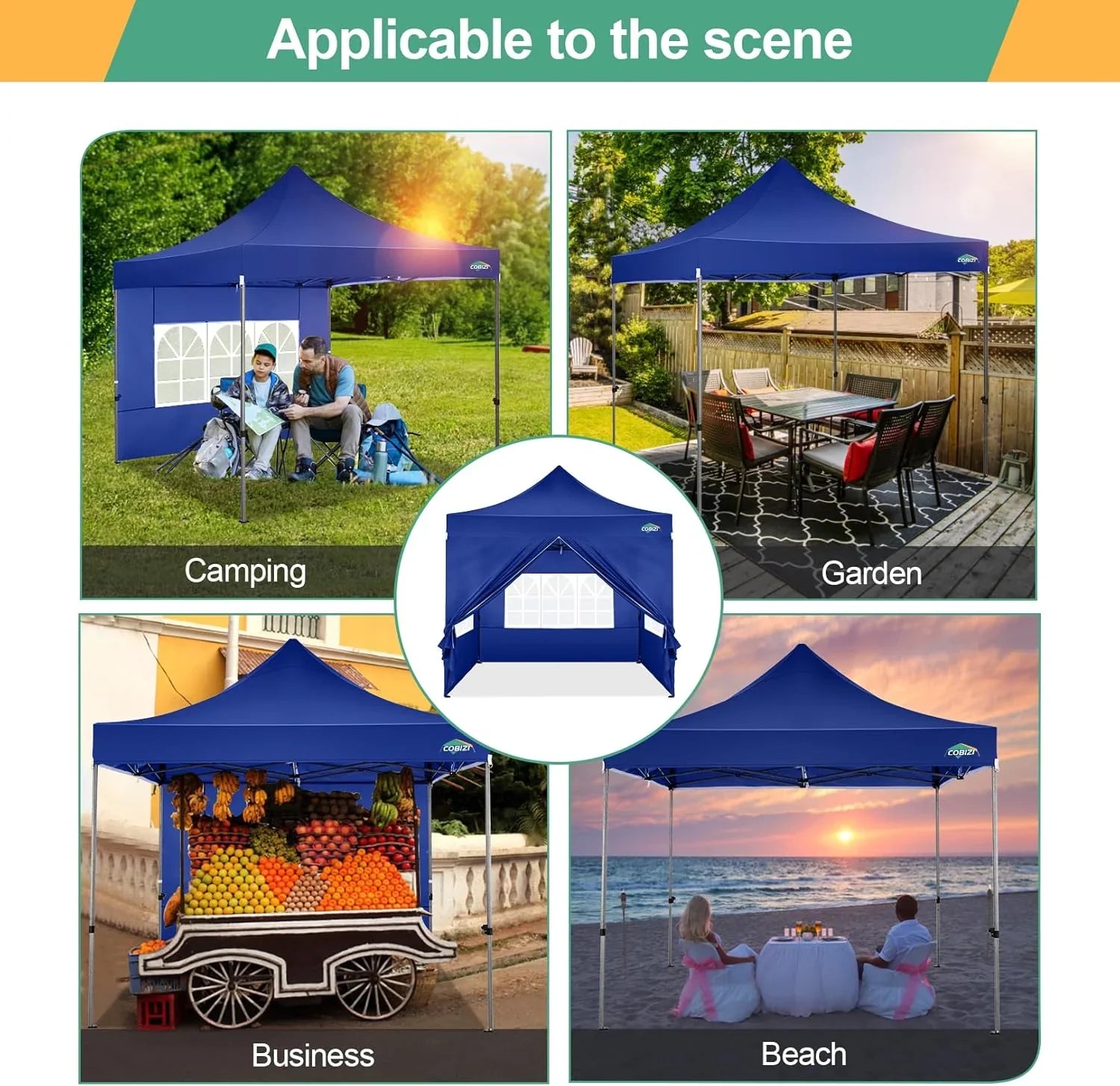 Tente pop-up robuste COBIZI 10x20 avec 6 parois latérales, facile à installer