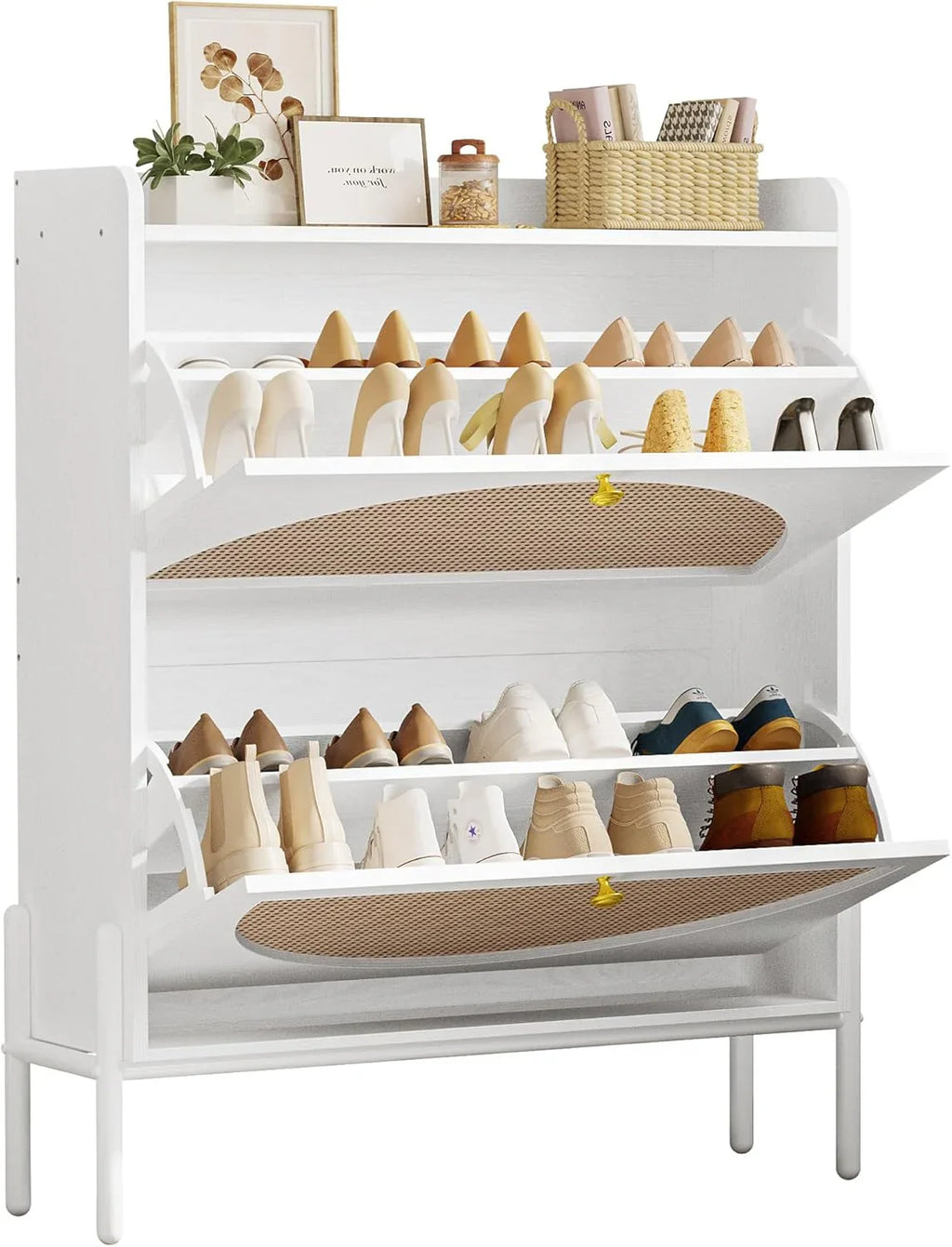 Meuble à chaussures IRONCK avec 2 tiroirs rabattables, meuble de rangement à chaussures indépendant en bois