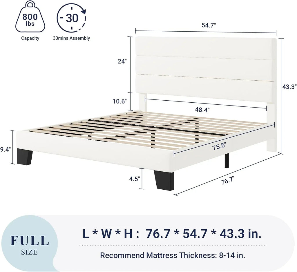 Cadre de lit plateforme Allewie Queen Size avec tête de lit rembourrée en tissu et support à lattes en bois, sommier entièrement rembourré (pas besoin de sommier)