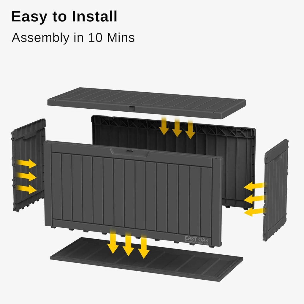 Coffre de rangement extérieur EAST OAK, coffre de terrasse de 60 gallons, utilisation intérieure et extérieure, bac de rangement en résine imperméable