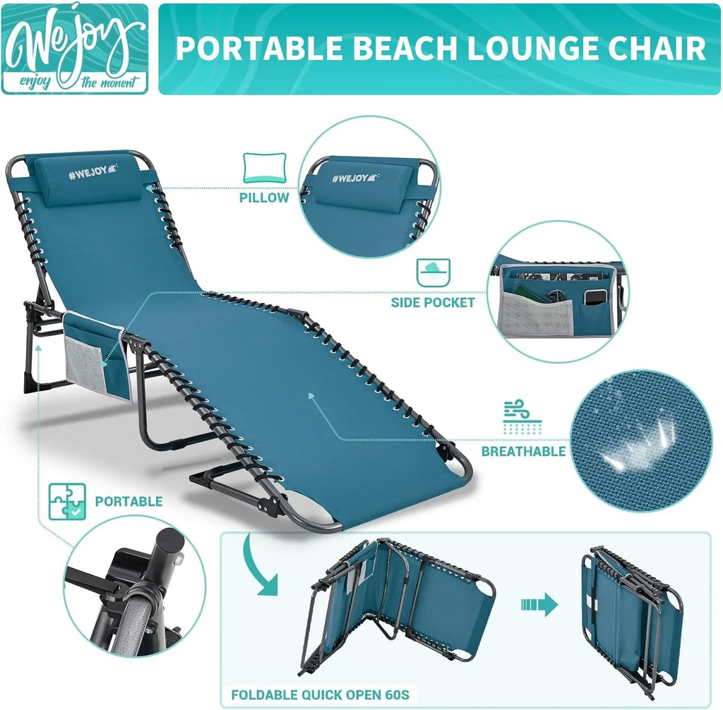 Lot de 2 chaises longues d'extérieur - Chaise longue pliante portable pour patio, piscine, camping, inclinable et réglable sur 5 positions
