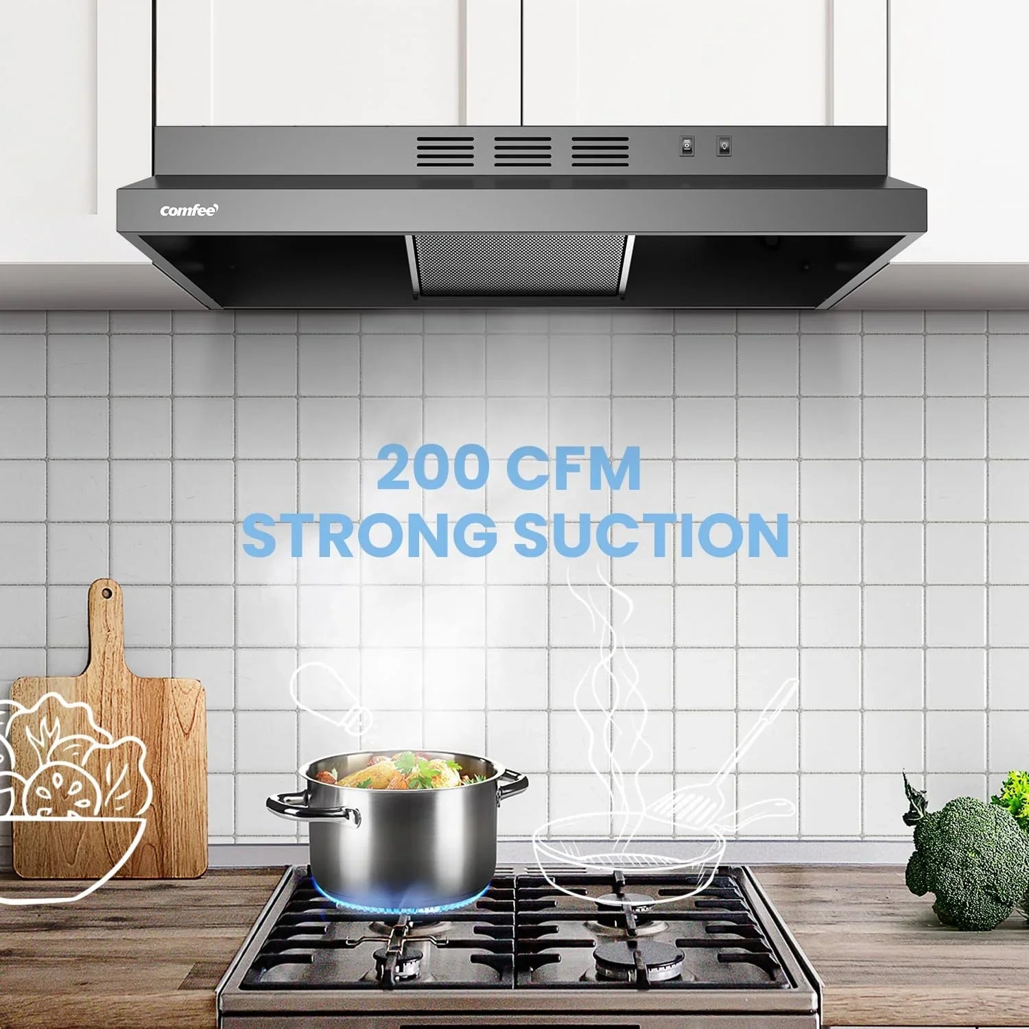 Filtre de cuisine réutilisable en acier inoxydable durable Comfee 30 po pour conduit/sans conduit sous armoire