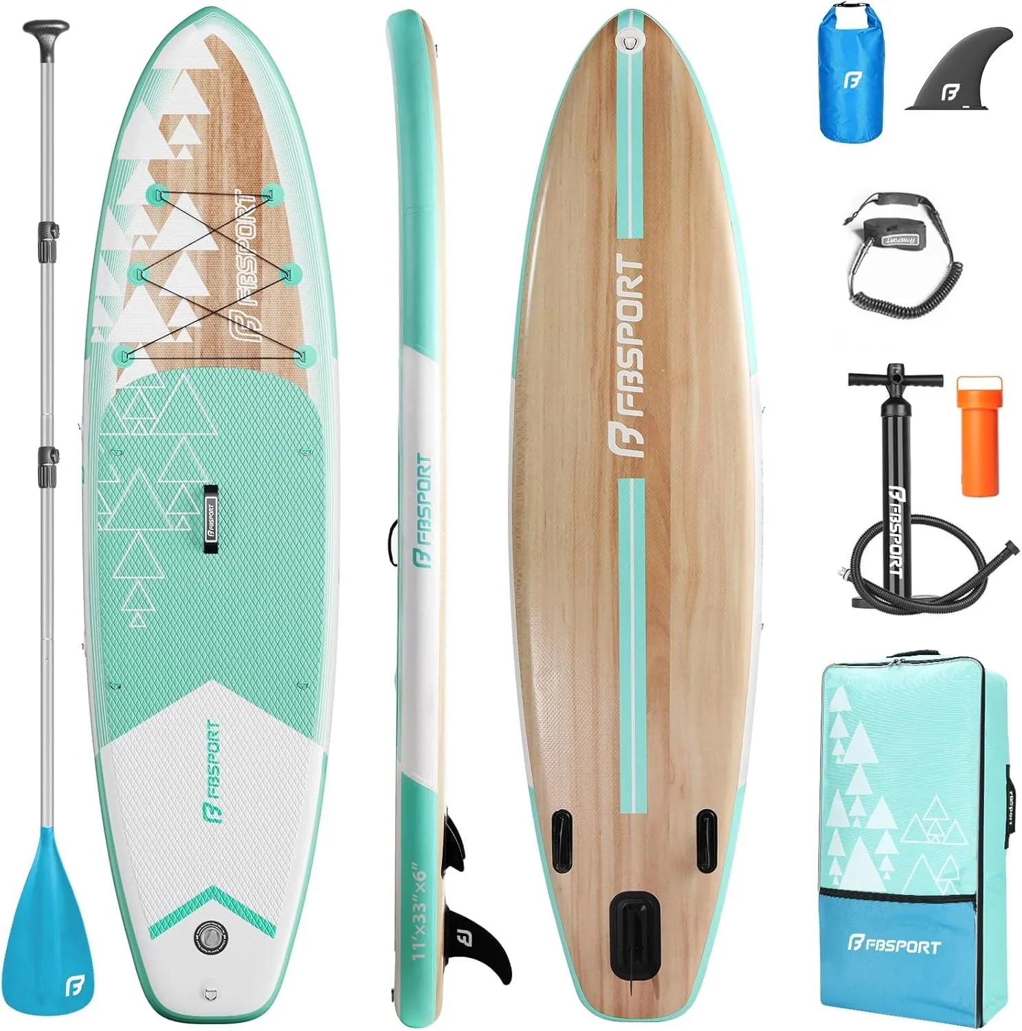 Planche de stand up paddle FBSPORT Premium 11', planche de yoga, contrôle du surf, pont antidérapant, attache, pagaie et pompe