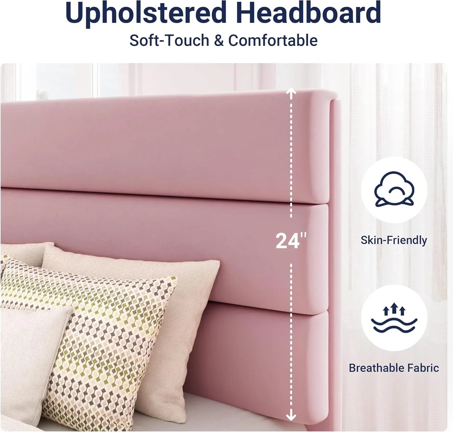 Cadre de lit plateforme Allewie Queen Size avec tête de lit rembourrée en tissu et support à lattes en bois, sommier entièrement rembourré (pas besoin de sommier)