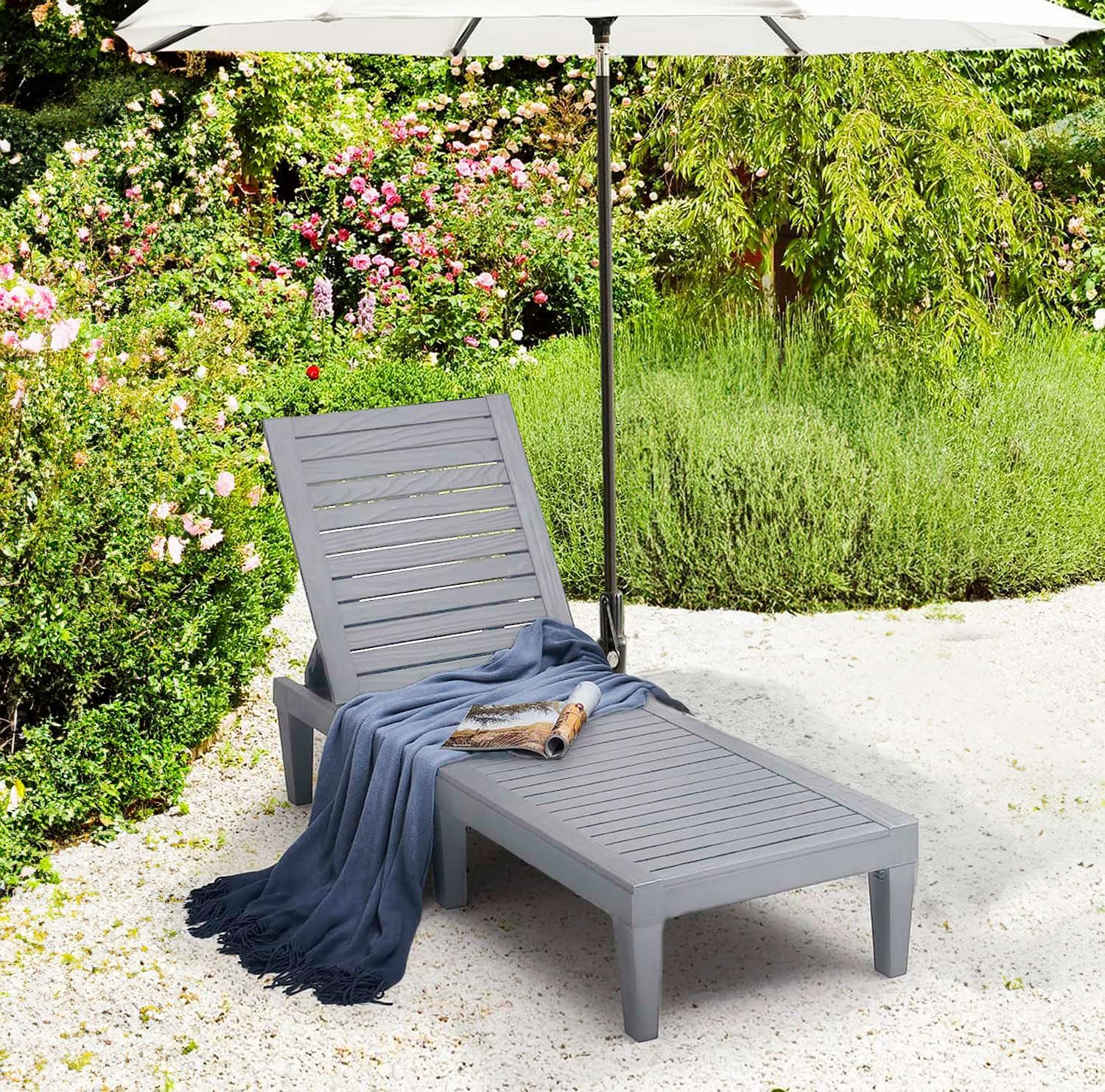 Chaises de patio - Ensemble de 2 chaises longues noires pour l'extérieur, chaise longue de jardin légère