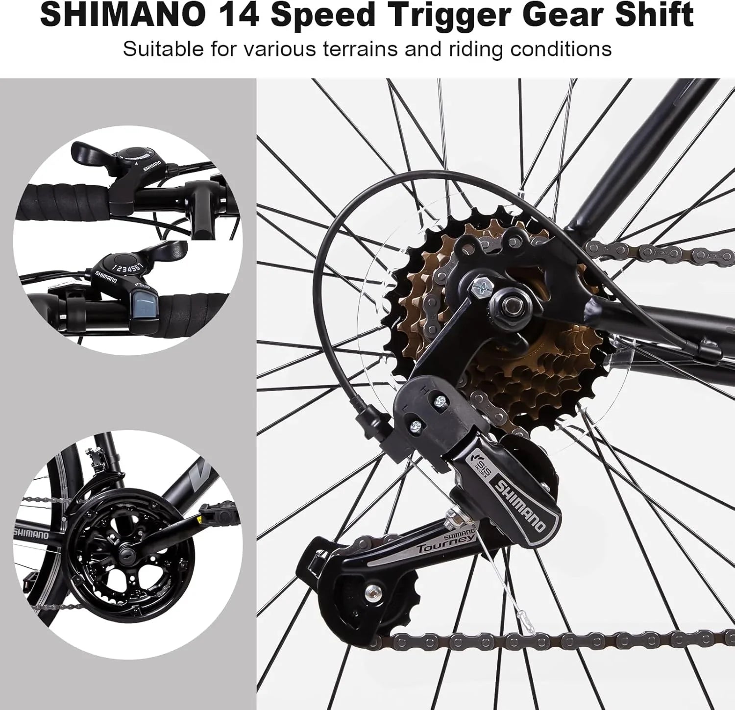 Vélo de route WEIZE, vélo de ville avec roues 700C, guidon Shimano 14 vitesses, vélo de course adulte avec freins à étrier, vélo hybride en acier à haute teneur en carbone