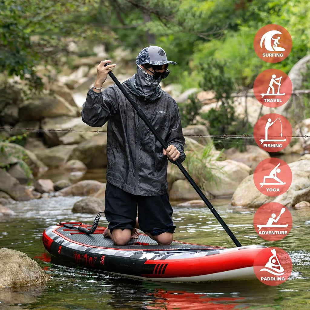 Planche de stand up paddle gonflable FunWater avec accessoires de pagaie SUP haut de gamme, pont EVA antidérapant, pagaie 11'/10'6'