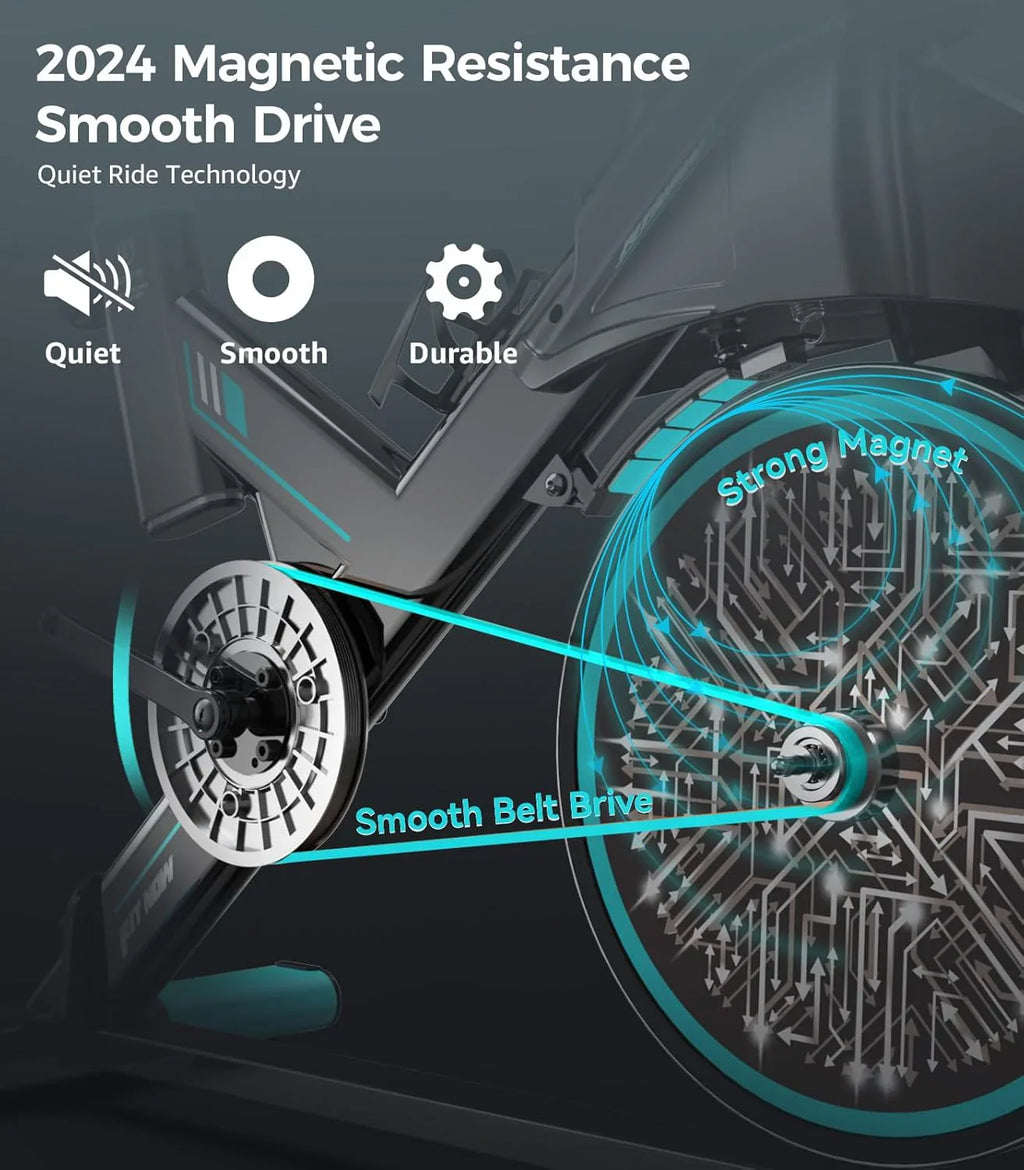 Vélo d'appartement Pooboo, résistance/frein magnétique réglable, transmission par courroie silencieuse