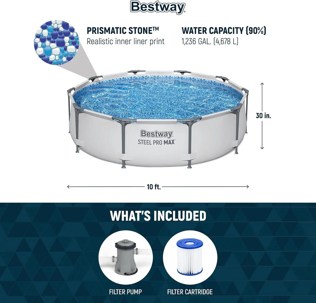 Kit de piscine hors sol extérieure à cadre métallique rond Steel Pro MAX 10' x 30'