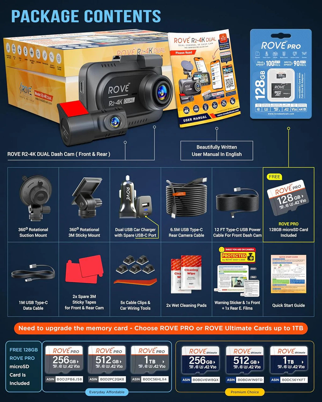 Enregistreur de conduite, double caméra d'instruments avant et arrière, capteur Starvis 2, carte 128 Go gratuite