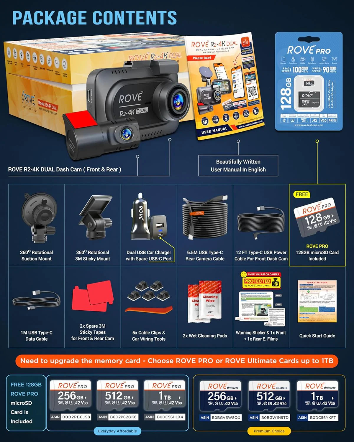 Enregistreur de conduite, double caméra d'instruments avant et arrière, capteur Starvis 2, carte 128 Go gratuite