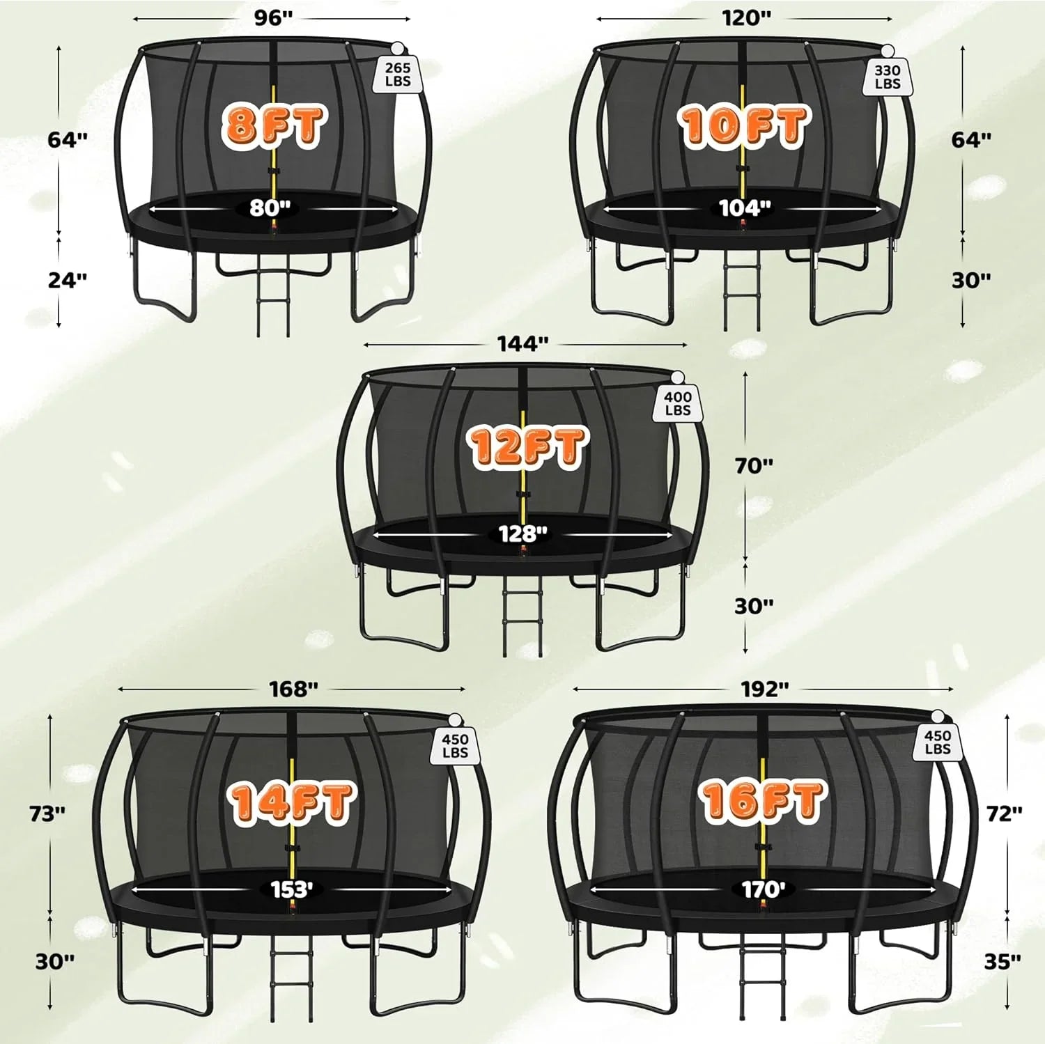 Trampoline Trampoline de loisirs avec filet de clôture et échelle, trampoline d'extérieur antirouille pour enfants et adultes