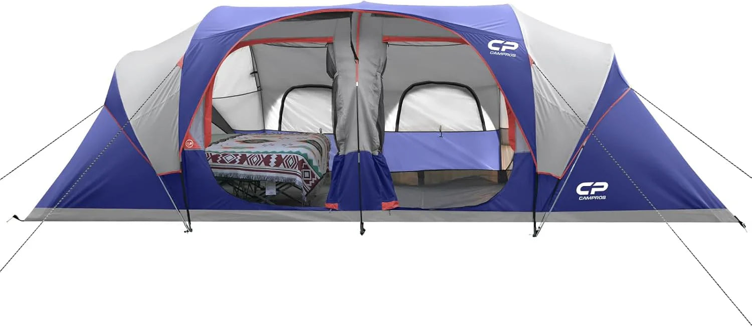 Tente de camping CAMPROS CP pour 12 personnes, tente familiale 3 pièces, imperméable et coupe-vent avec double toit