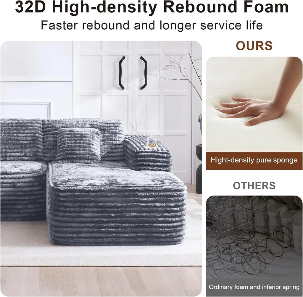 Cloud section sofa with L-shaped recliner, modern modular sofa, built-in cup holder