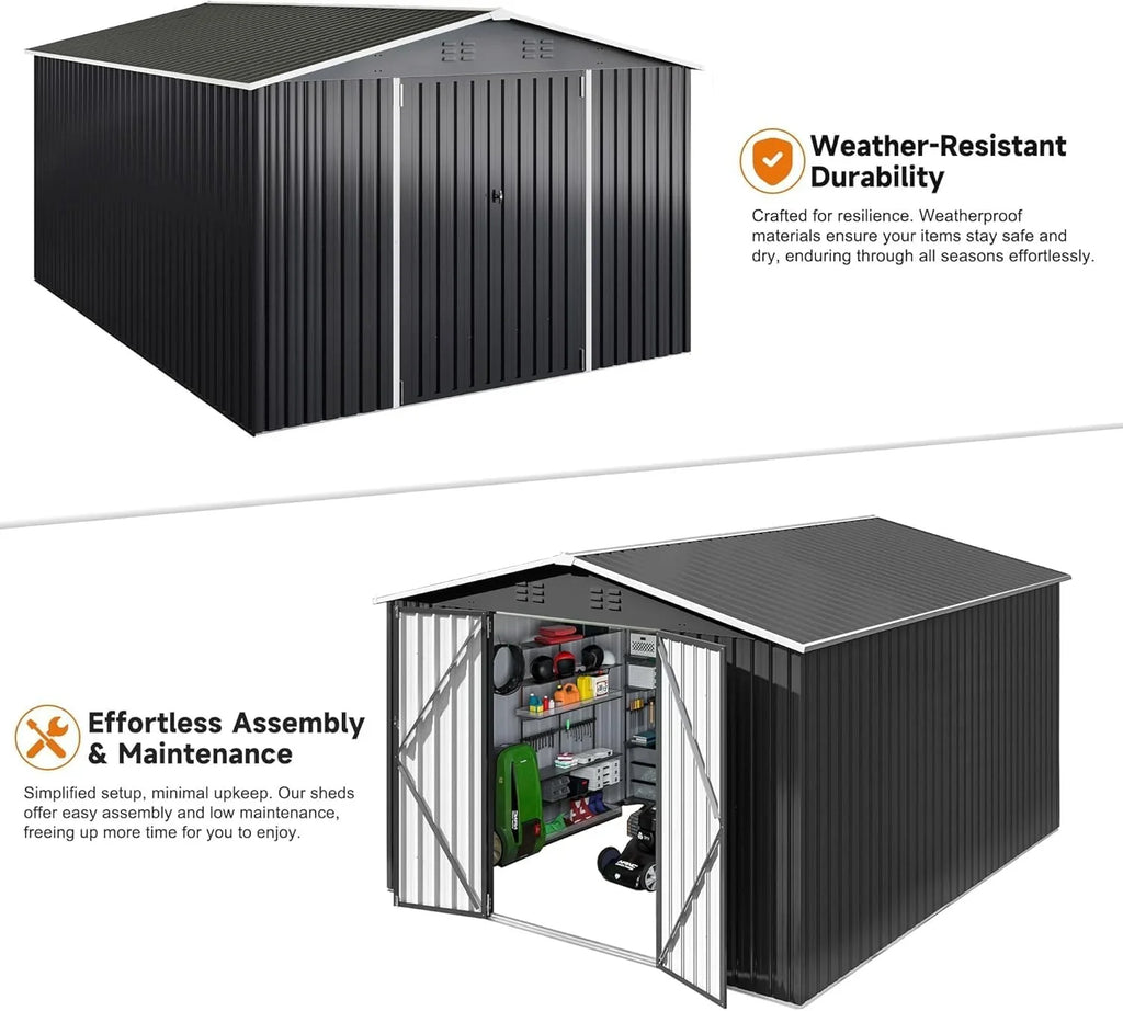 Abri de jardin extérieur Polar Aurora 8 x 12 pi, abri de jardin en métal avec structure modernisée, abris à outils pour jardin, terrasse, pelouse, noir
