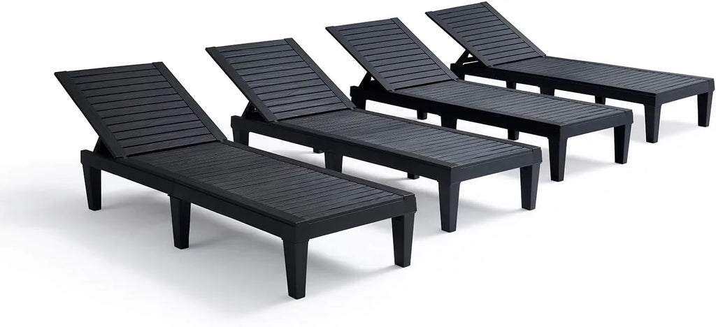 Chaises de patio - Ensemble de 2 chaises longues noires pour l'extérieur, chaise longue de jardin légère