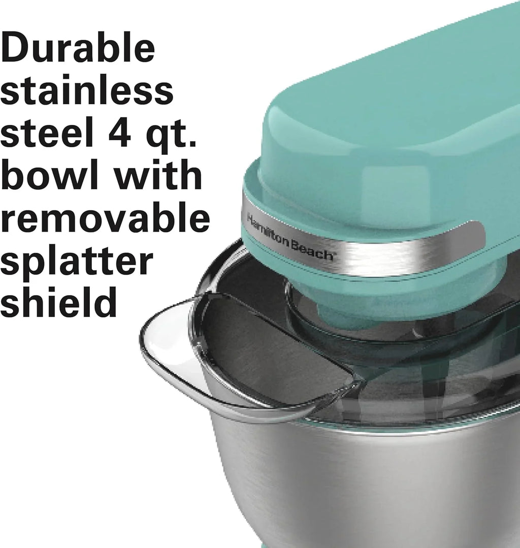 Batteur sur socle électrique Hamilton Beach, 4 litres, crochet pétrisseur, batteur plat, protection anti-éclaboussures, 7 vitesses avec fouet