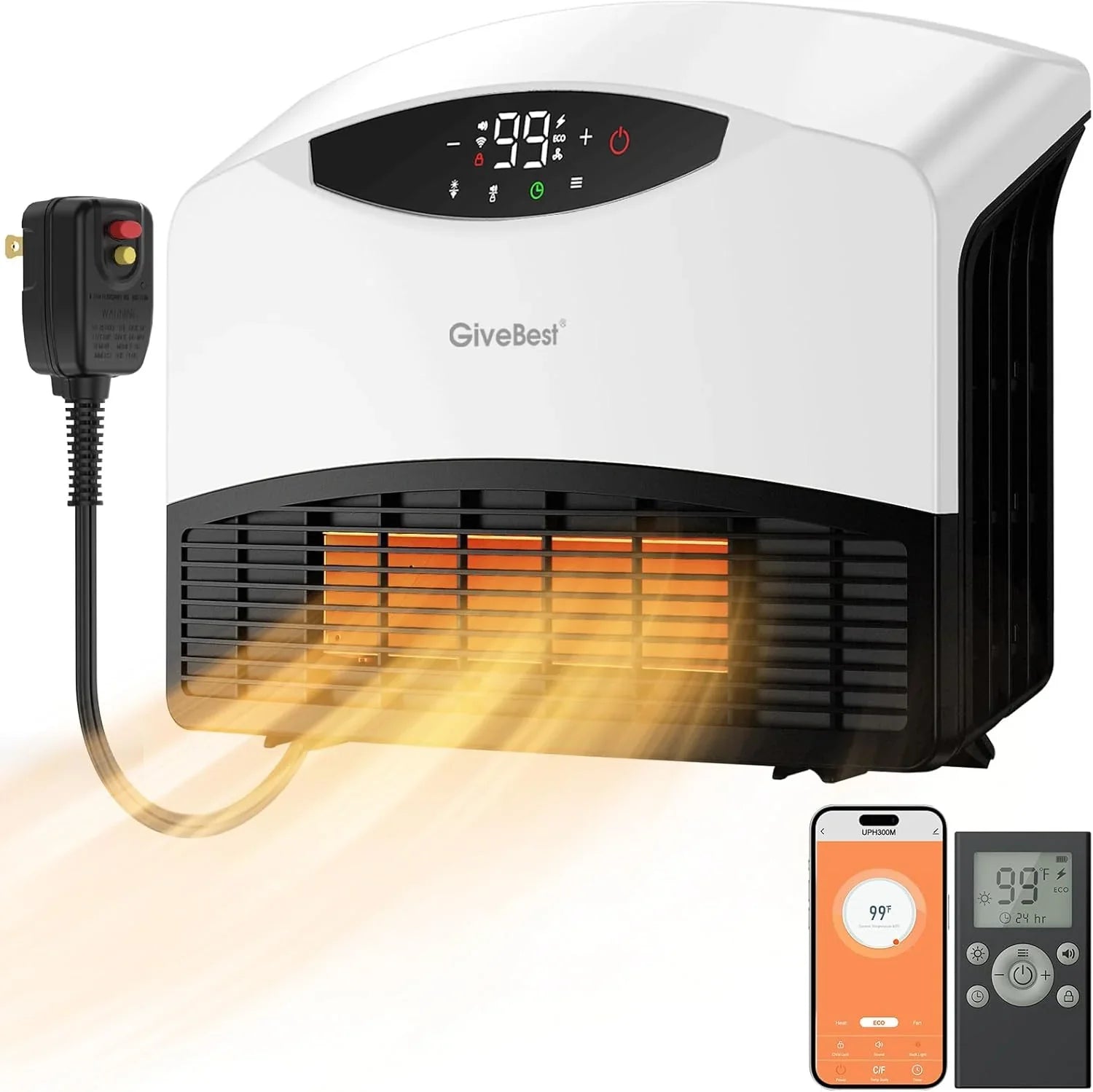 Radiateur électrique mural avec WiFi et télécommande, radiateur sur pied 1500W couverture rapide pour grandes pièces