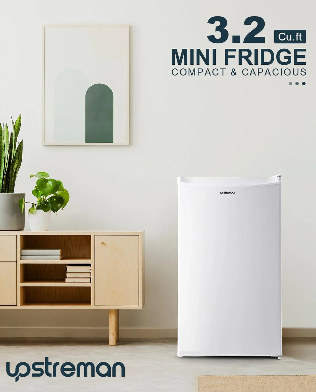 Mini-réfrigérateur Upstreman de 3,2 pieds cubes avec congélateur, mini-réfrigérateur à une porte, réfrigérateur de dortoir
