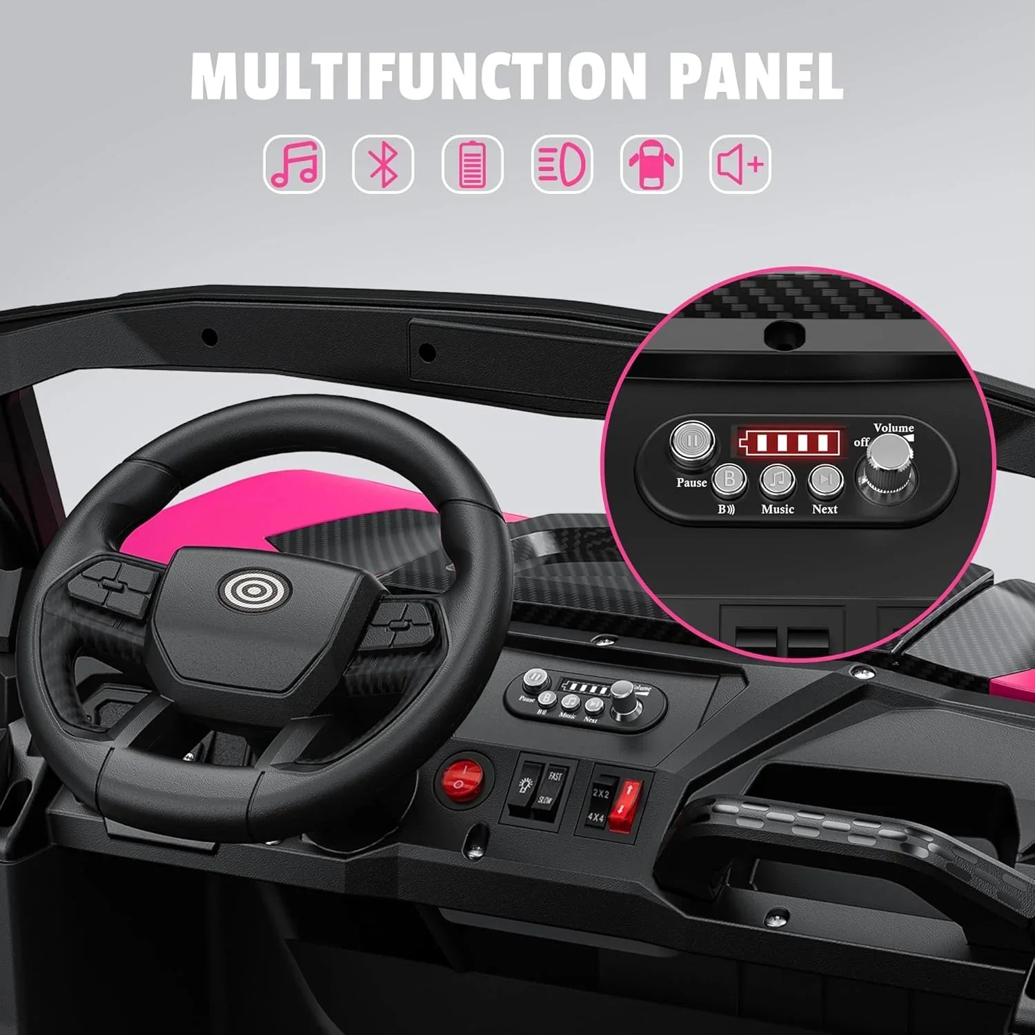 Camion jouet électrique de voyage tout-terrain rose