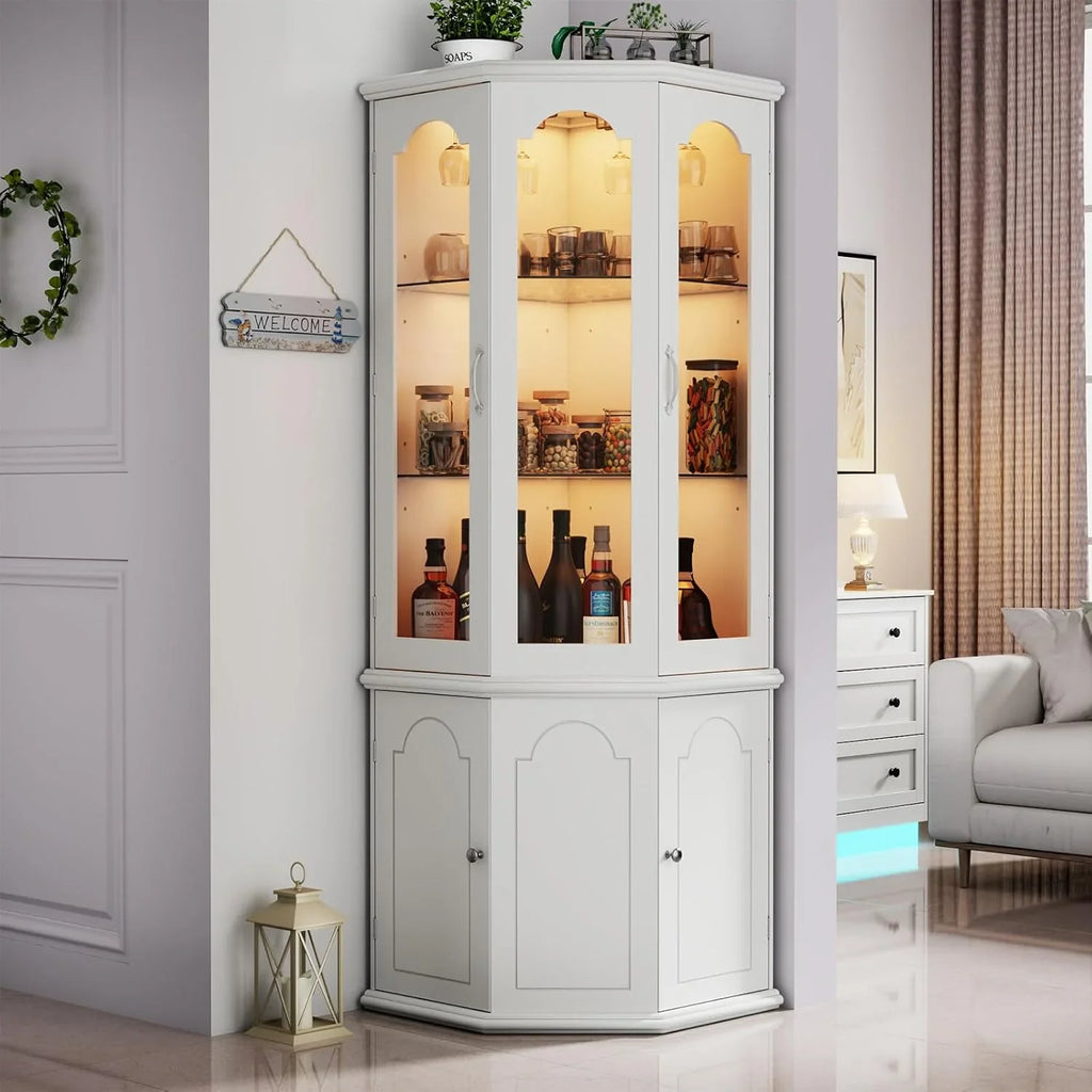 Armoire à vin d'angle avec éclairage LED, grande armoire à vin moderne, armoire de rangement à vin pour bar à domicile