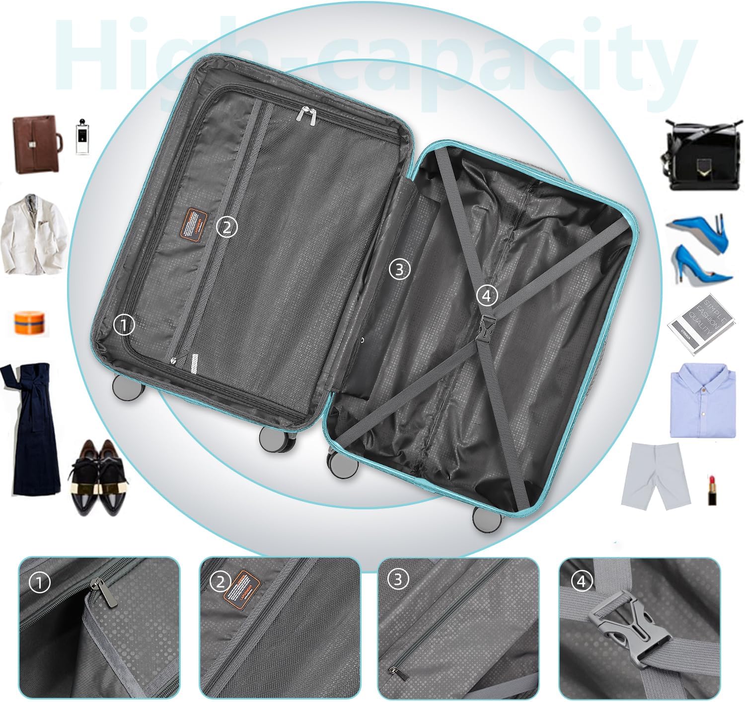 Ensemble de bagages à main légers et extensibles à coque rigide de 6 pièces