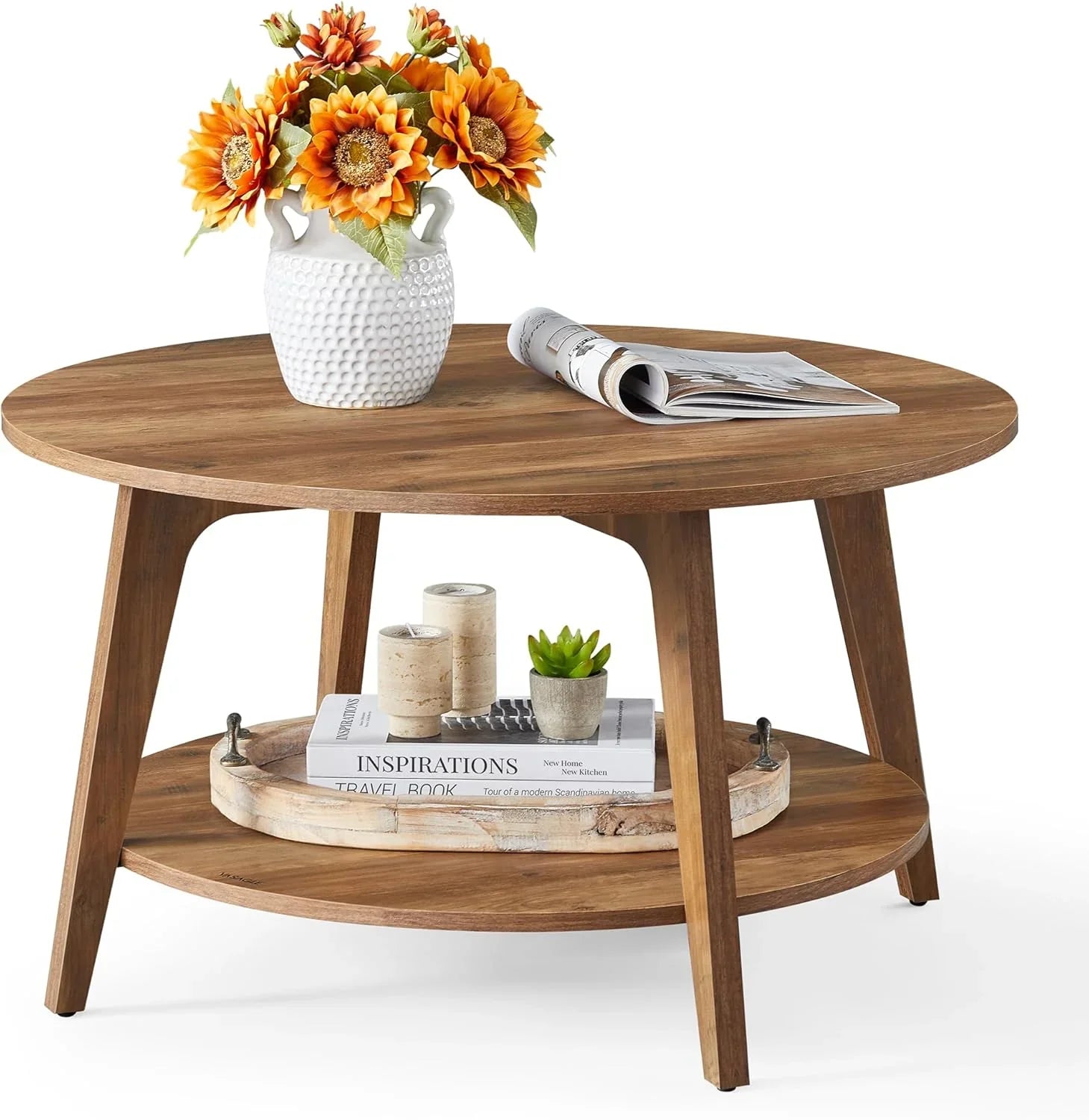 Table basse ronde VASAGLE, table basse double couche avec rangement