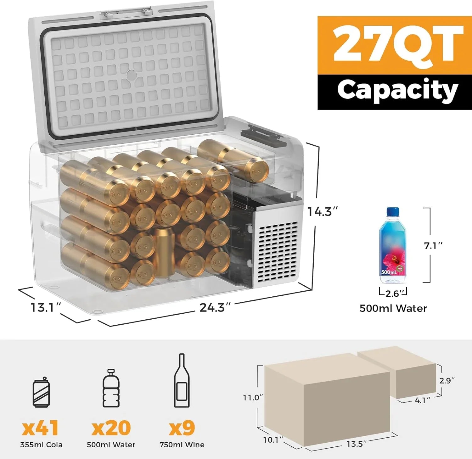 Réfrigérateur portable 12 V 21 litres, autonomie de 50 heures, glacière électrique pour voiture