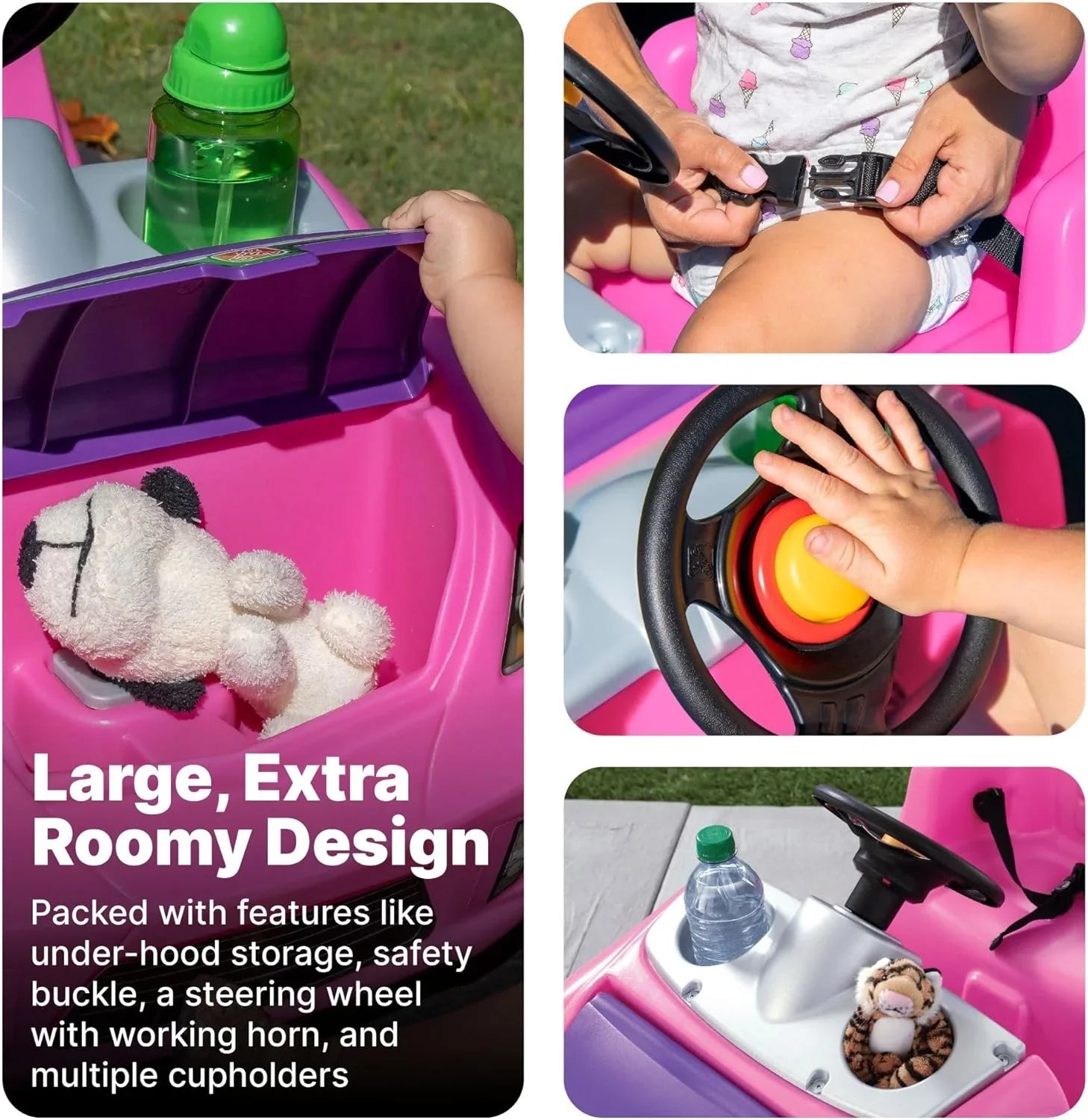 Voiture jouet Step2 Whisper Ride II, rose - La voiture est livrée avec des ceintures de sécurité