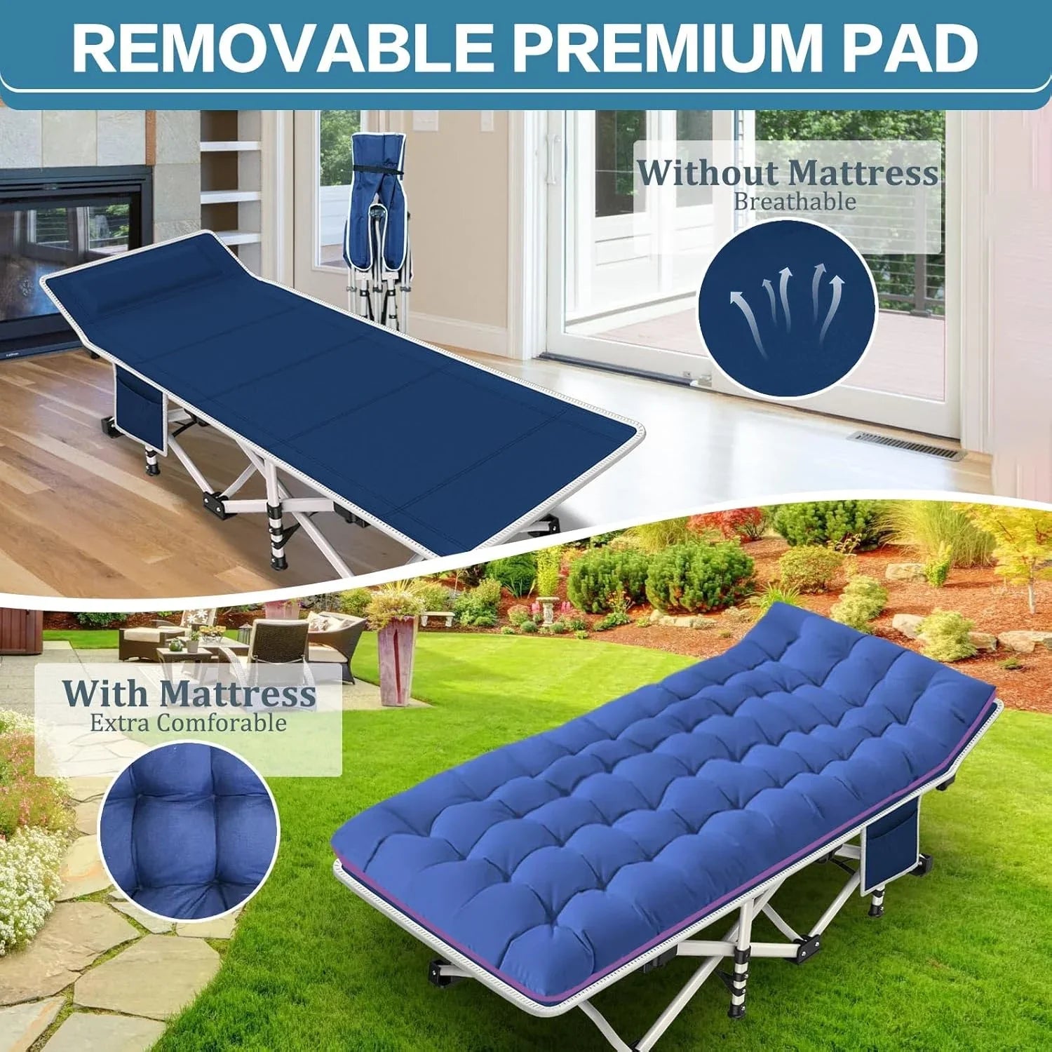 Lot de 2 lits de camp avec matelas, lit pliant confortable et robuste pour bébé