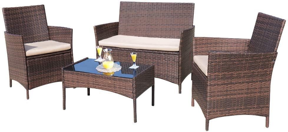 Ensemble de meubles de patio extérieur Homall 4 pièces avec chaises en rotin et osier