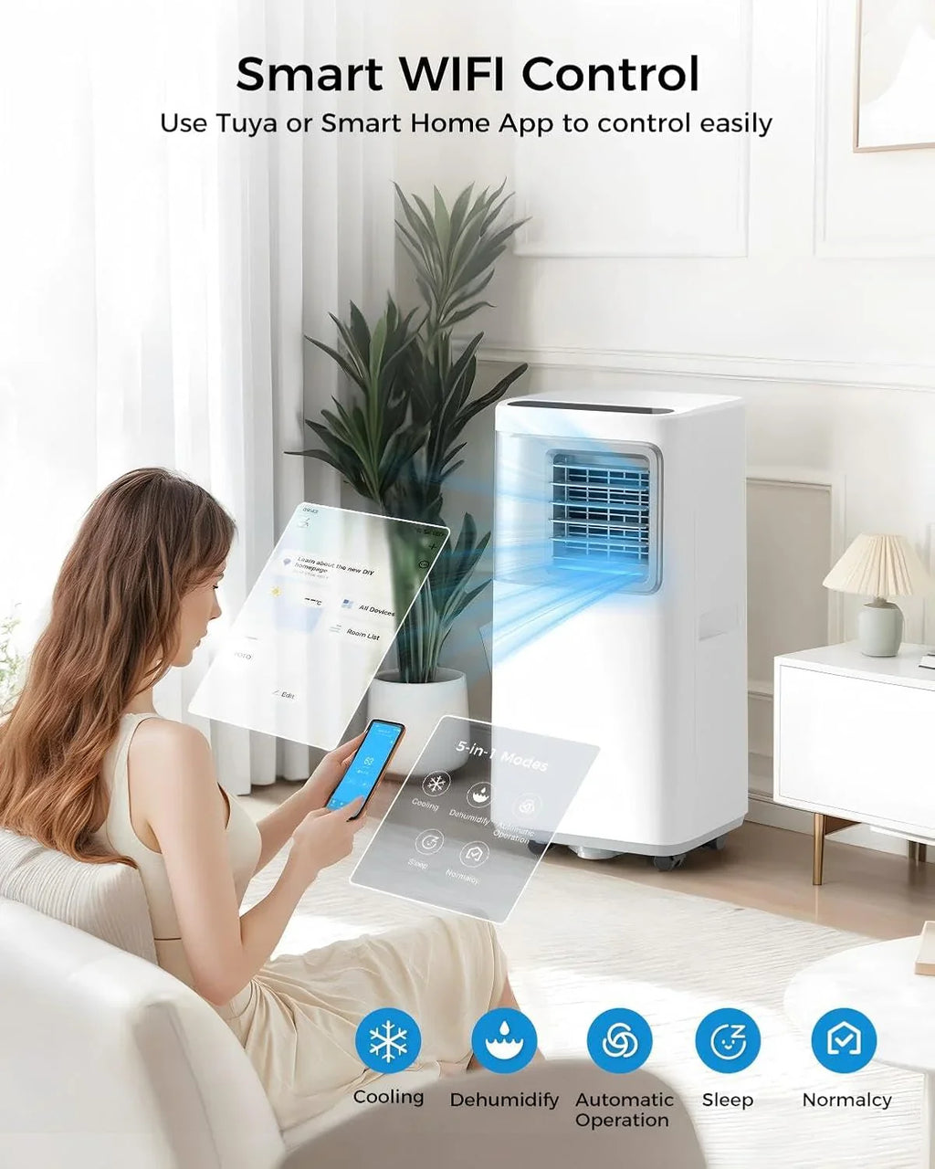 Climatiseur portable - 16 000 BTU - Unité de climatisation 5 en 1 Wi-Fi Smart AC
