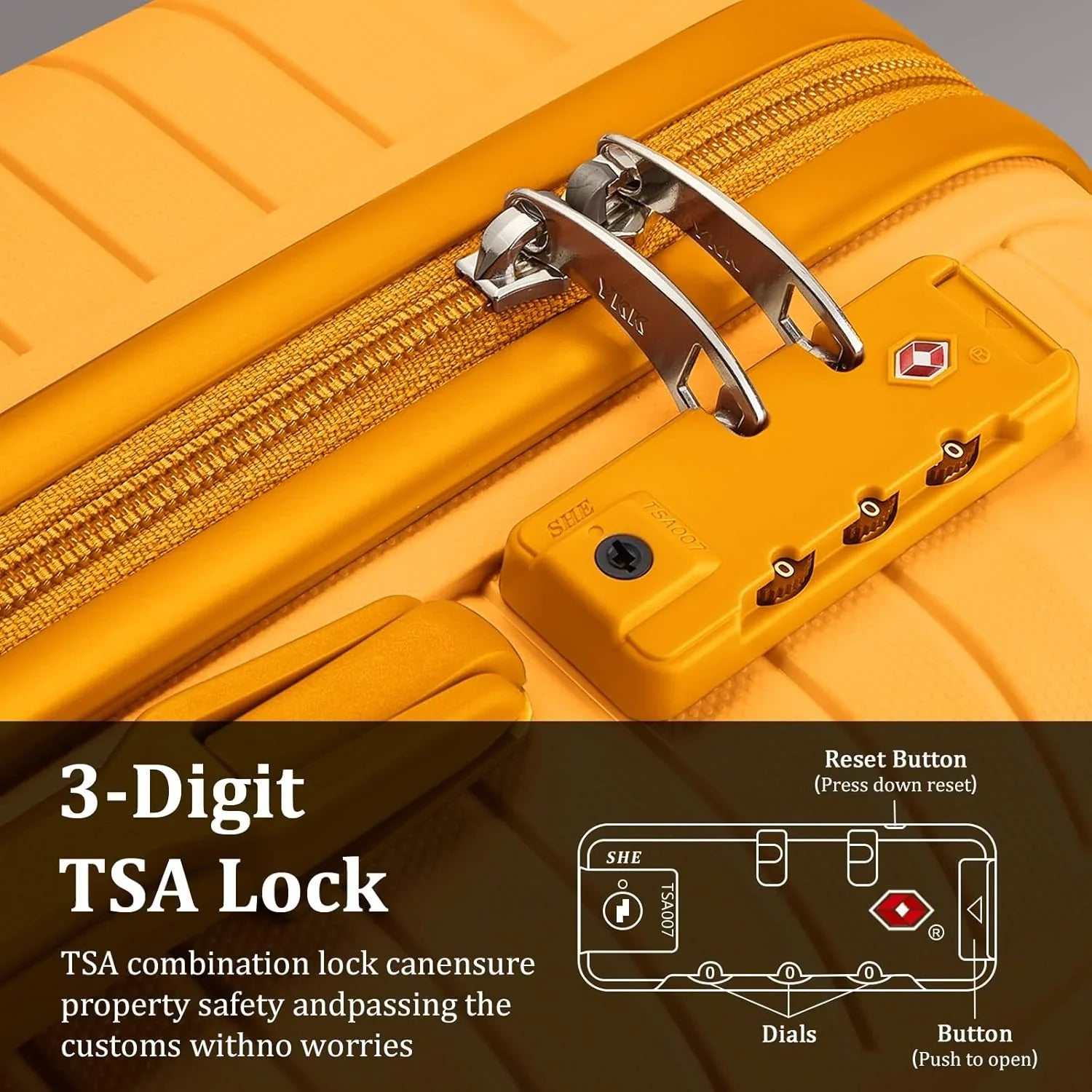 Ensemble de 5 valises de voyage légères à coque rigide en PP avec deux roulettes pivotantes et serrure TSA