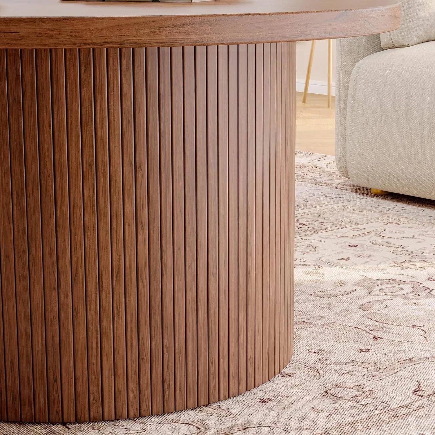 Table basse ronde de 31,5 pouces, table basse enroulable de salon, table basse en bois moderne du milieu du siècle