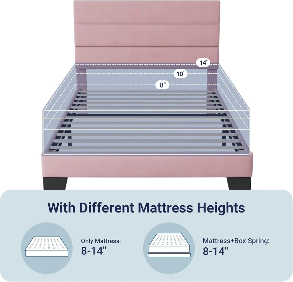 Cadre de lit plateforme Allewie Queen Size avec tête de lit rembourrée en tissu et support à lattes en bois, sommier entièrement rembourré (pas besoin de sommier)