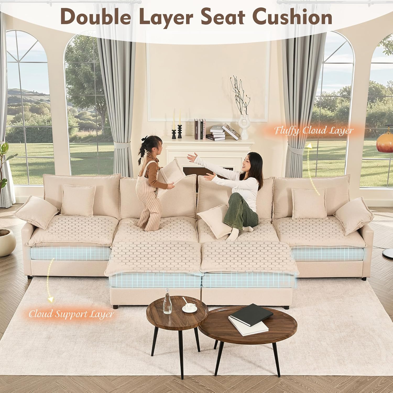 Canapé en U 108", canapé modulaire Canapé nuage confortable