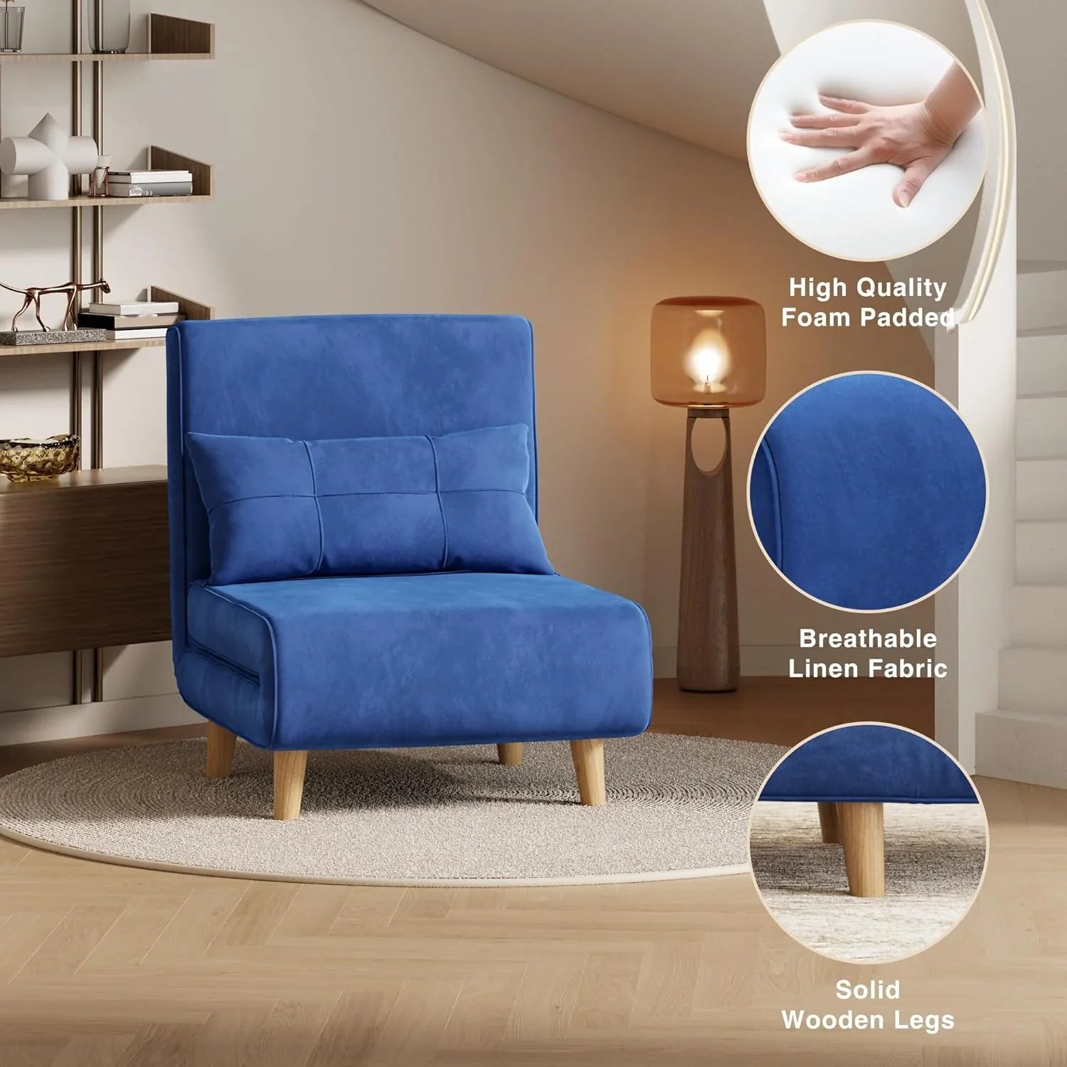 Fauteuil-lit 3 en 1, canapé-lit futon convertible avec dossier réglable