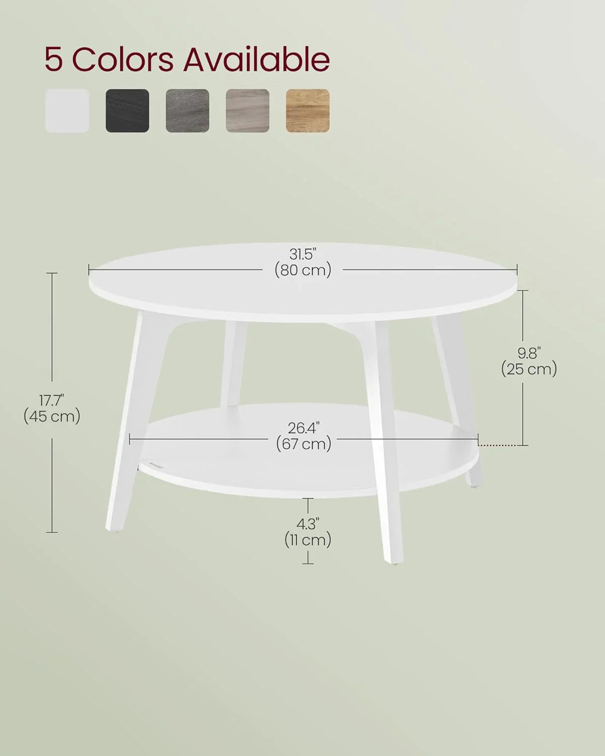 Table basse ronde VASAGLE, table basse double couche avec rangement