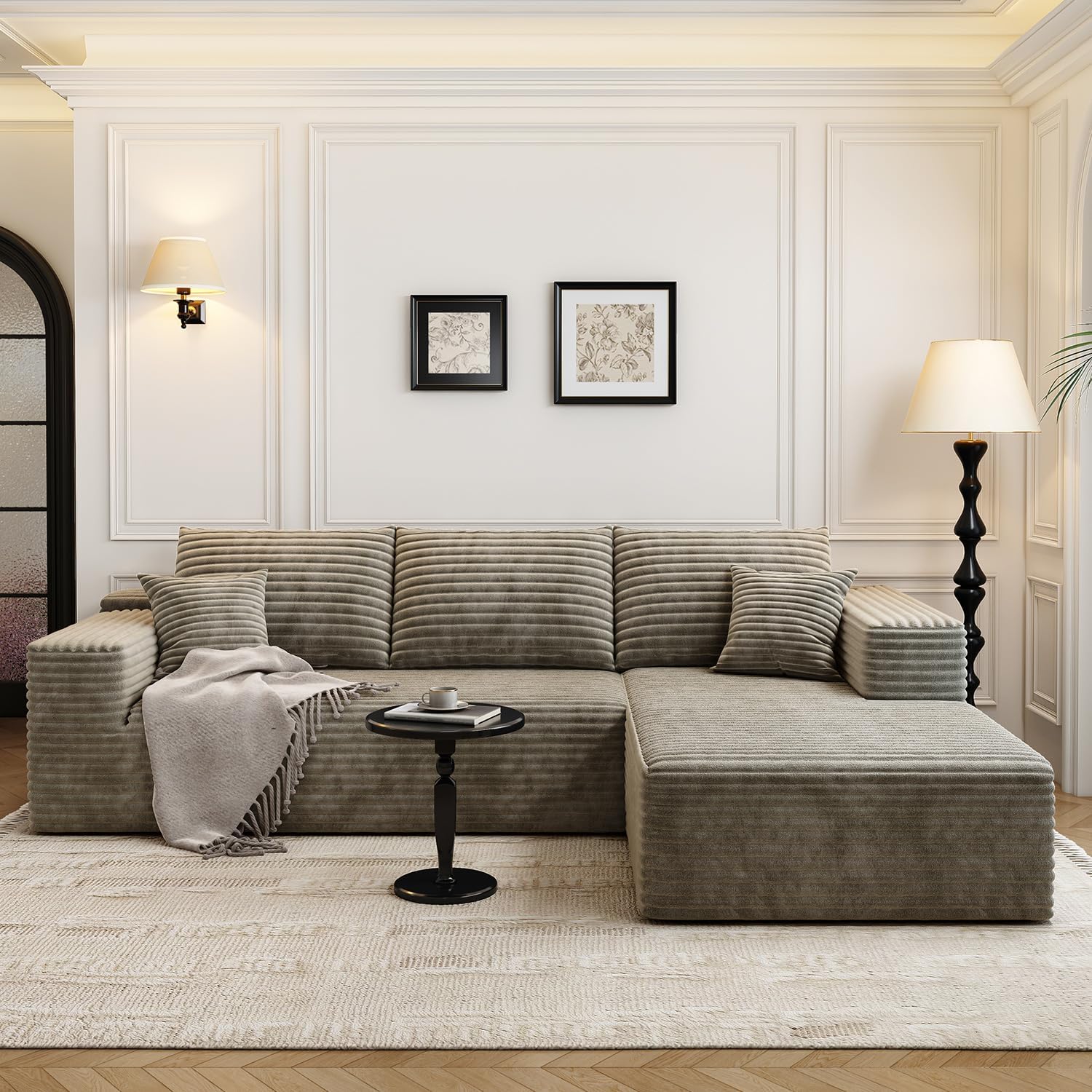 Canapé modulaire Cloud de 107,5 pouces avec méridienne en L, canapés rembourrés minimalistes modernes