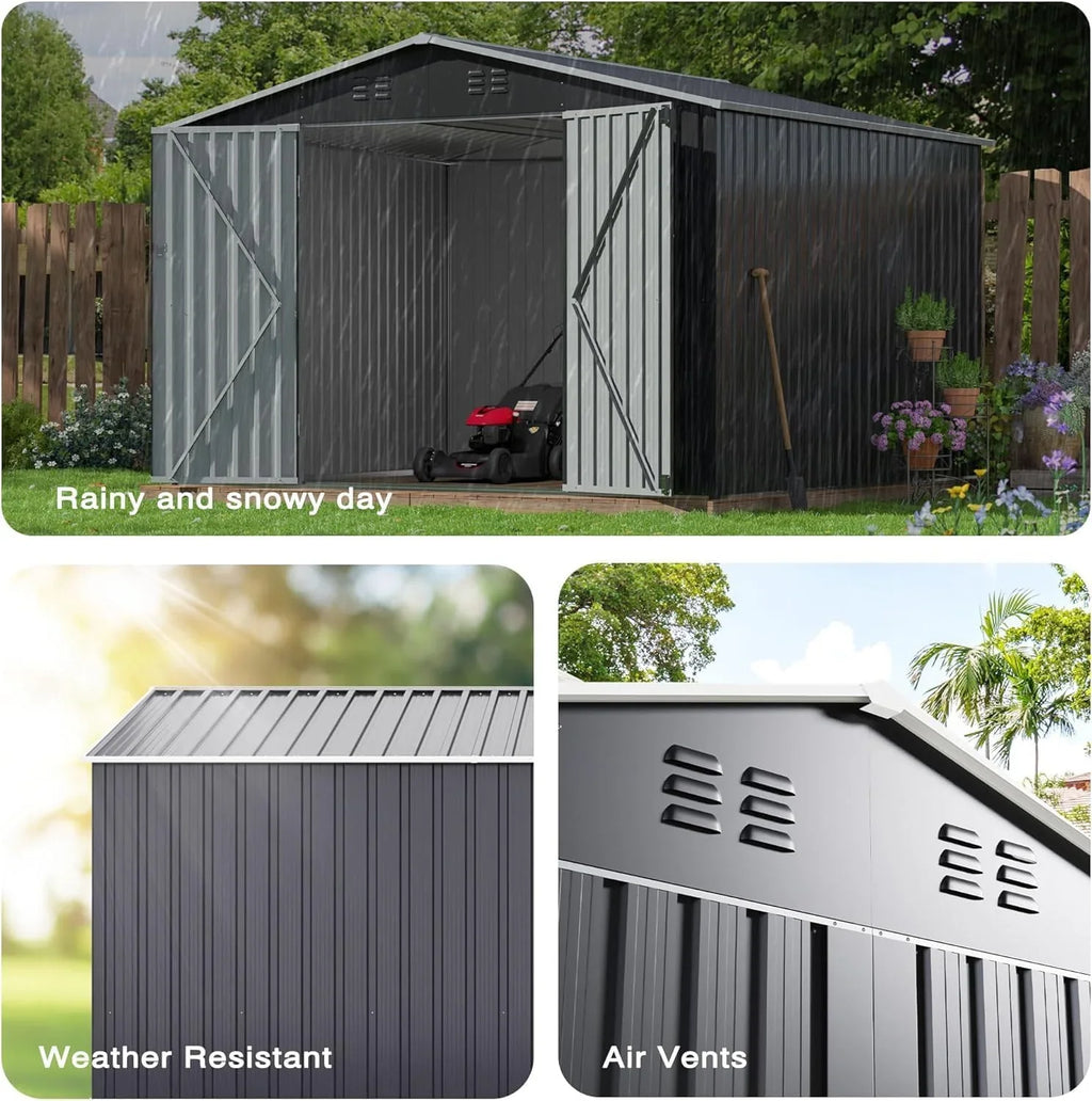 Abri de jardin extérieur Polar Aurora 8 x 12 pi, abri de jardin en métal avec structure modernisée, abris à outils pour jardin, terrasse, pelouse, noir