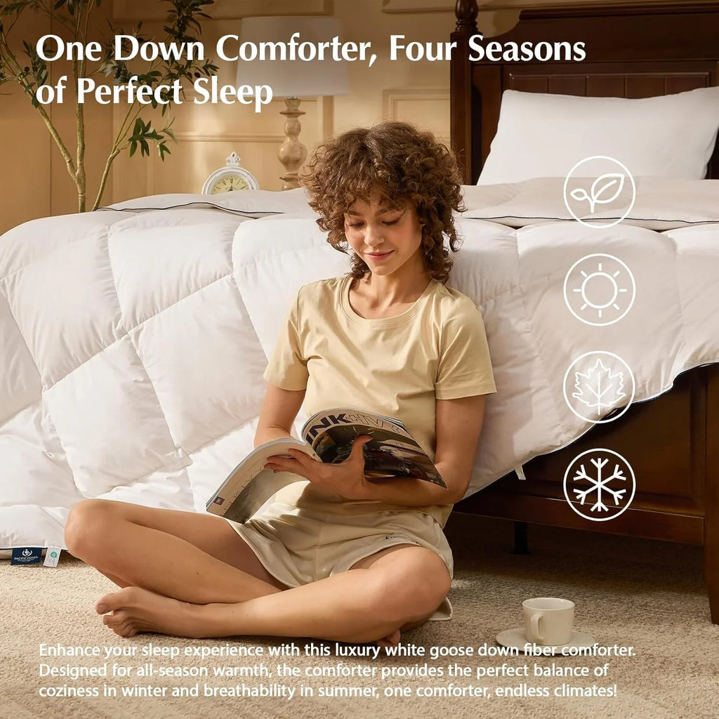 Couette en plumes d'oie taille queen, 100% coton, noyau de couette blanc super moelleux, doux et respirant