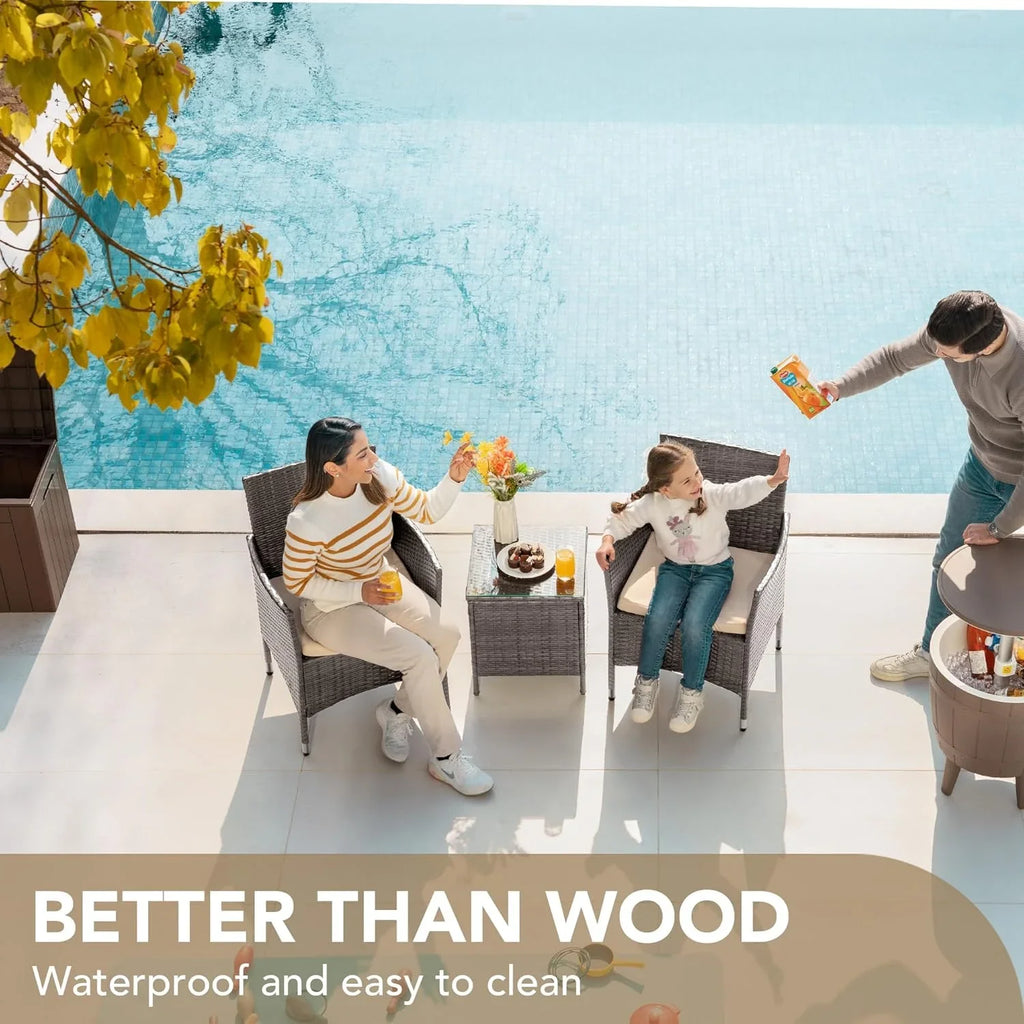 Ensemble de meubles de patio Devoko 3 pièces avec chaises en rotin synthétique