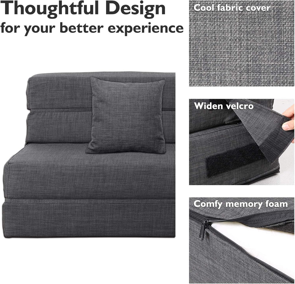 Canapé-lit gigogne de 60 pouces, canapé en mousse à mémoire de forme avec 2 oreillers, lit futon, lit d'appoint et canapé-lit,