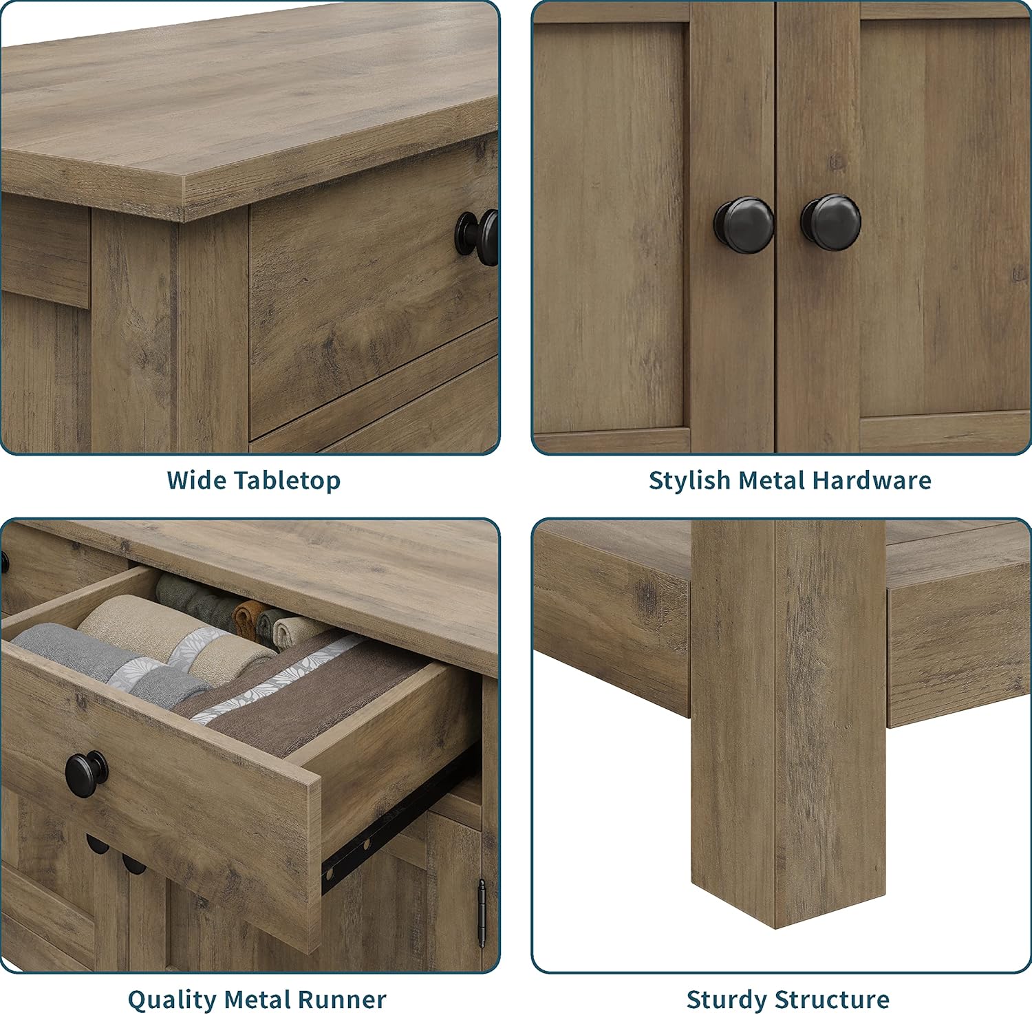 Table console de style ferme, bar à café, table d'entrée avec support de rangement, table de canapé, buffet