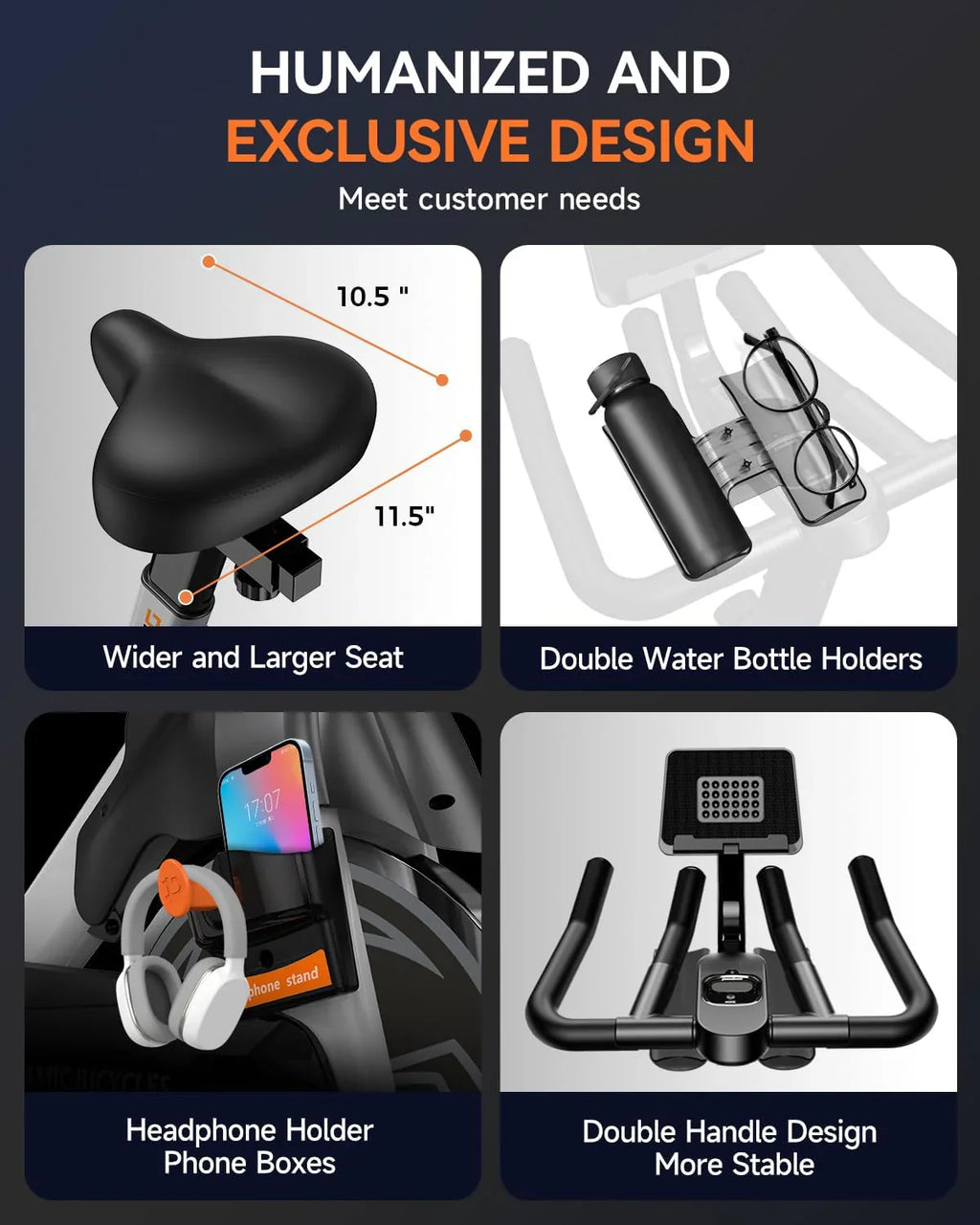 Vélo d'appartement Pooboo, résistance/frein magnétique réglable, transmission par courroie silencieuse