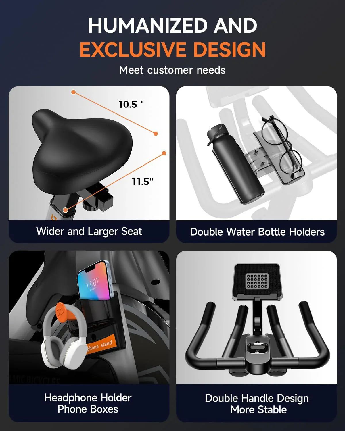 Vélo d'appartement Pooboo, résistance/frein magnétique réglable, transmission par courroie silencieuse